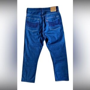 Women’s Levi Wedgie Straight Western Blue Jeans with Fringe Detail